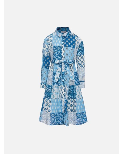 Mc2 Saint Barth Blue Philipa Jr Long Shirt Dress With Flower Patch Print