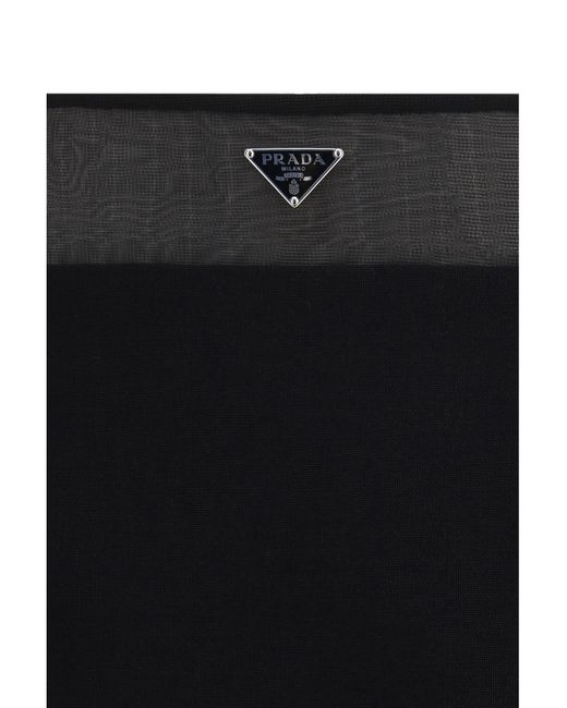 Prada Black Enamel Triangle-logo Wool Skirt