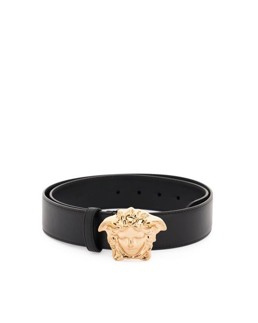 Versace Black Leather Belt With La Medusa Buckle