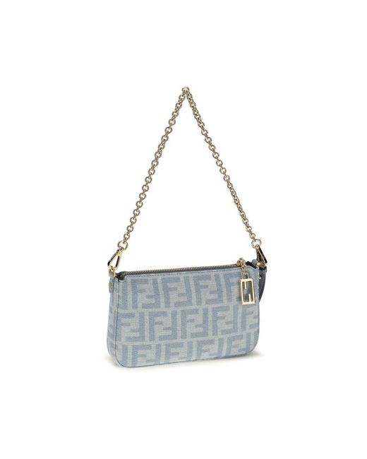Fendi Gray Cotton Clutch Bag