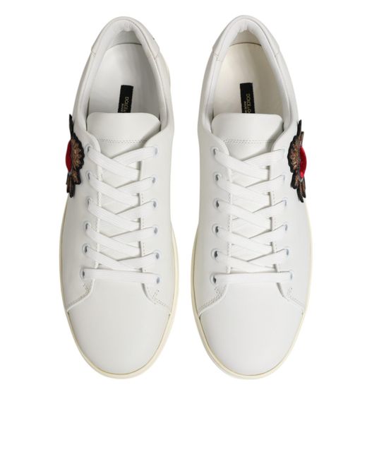 Dolce & Gabbana White Leather Sacred Heart Patch Sneakers Shoes Calf