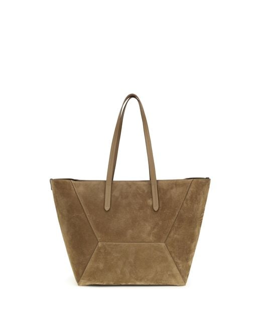 Brunello Cucinelli Natural Suede Bc Tote Bag Calf Leather Bos Taurus Shoulder
