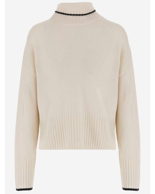 Pinko White Wool And Cashmere Turtle Neck Pullover