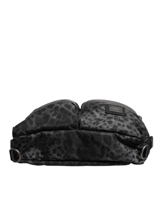 Dolce & Gabbana Black Gray Leopard Dg Logo Belt Waist Fanny Pack Bag for men