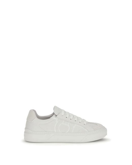 Ferragamo White Gancini Sneakers for men
