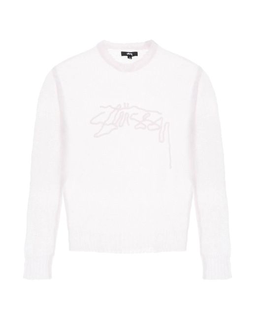 Stussy White Loose Knit Sweater With Logo Embroidery for men