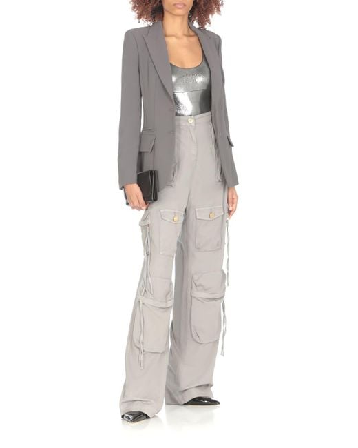 Elisabetta Franchi Gray Metallic Jersey Bodysuit With Logo