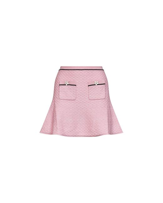 Self-Portrait Pink Self Portrait Sequin Knit Flared Mini Skirt