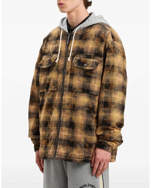 Palm Angels Brown Curved Logo Check Overshirt Jacket Clothing Coats for men