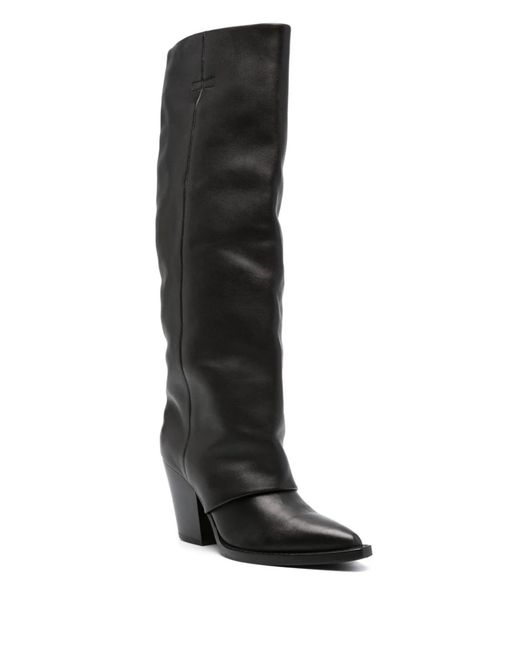 Ash Black 85mm Folded-detail Leather Boots
