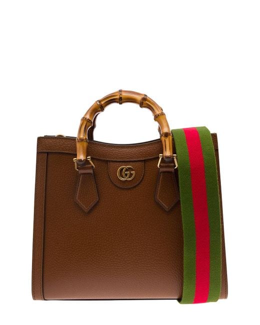 Gucci Brown Diana Small Shopping Bag With Bamboo Handles And Double G Detail