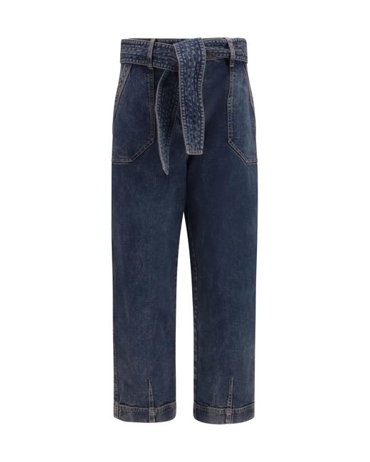 Giorgio Armani Blue Wide-Leg Jeans With Belt Cotton; Elastane