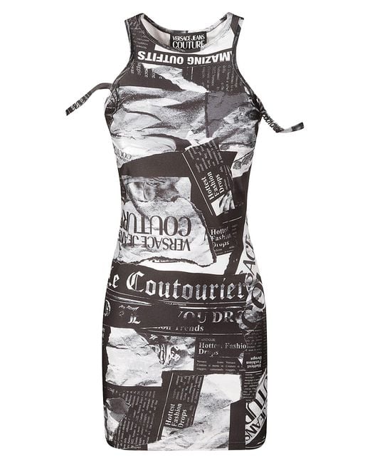 Versace Black Magazine Print Short Dress