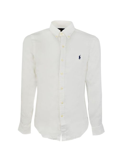 Polo Ralph Lauren White Linen Shirt With Pony Logo for men