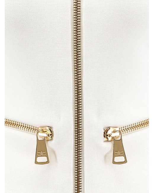Elisabetta Franchi White Knitted Zip Blazer Viscose Blazers