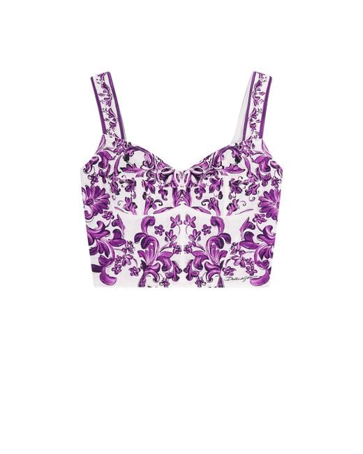 Tシャツ・カットソー Cotton blend bustier top with Maiolica print Dolce & Gabbana Cotton Blend Bustier Top With Maiolica Print