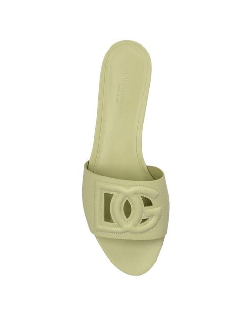 Dolce & Gabbana Green Dg Logo Leather Flat Sandals