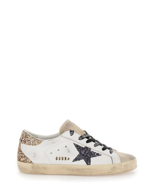 Golden Goose Deluxe Brand White 'Superstar' Low Top Sneakers With Glitters