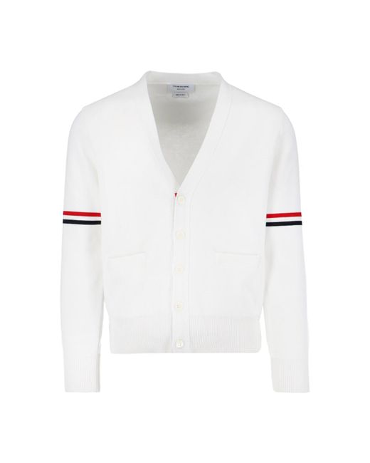 Thom Browne White Tricolor Detail Cardigan for men