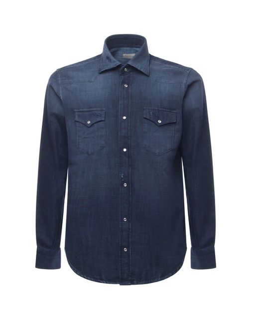 Sartorio Napoli Blue Texas Cotton Denim Shirt for men