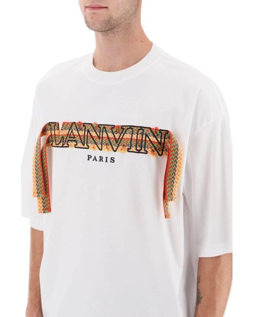 Lanvin Crew-neck T-shirt With Curb Logo Embroidery in White for Men | Lyst