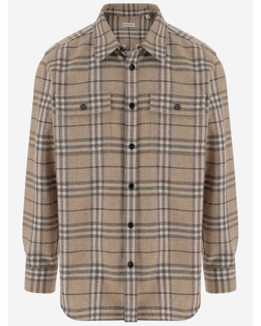 Burberry Brown Check Pattern Wool Shirt for men