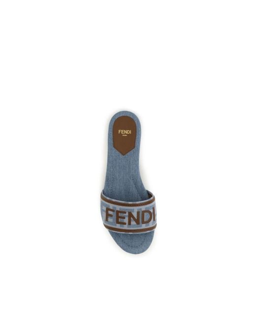 Fendi Blue Cotton Flat Sandals