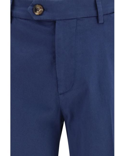 Brunello Cucinelli Blue Cotton Pants Cotton; Elastane for men