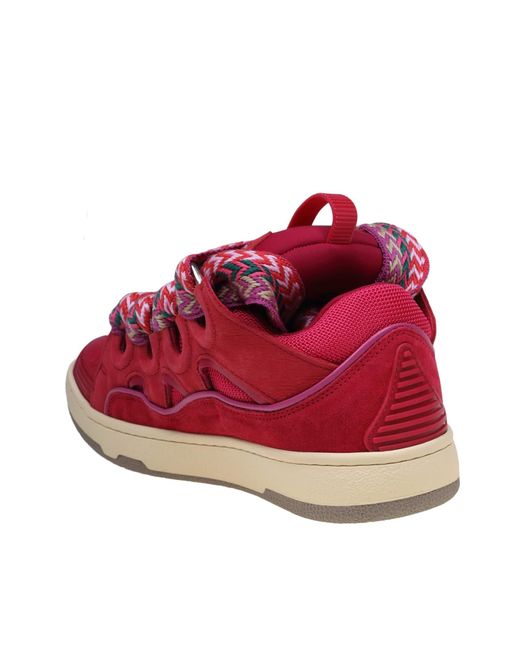 Lanvin Red Suede And Fabric Sneakers
