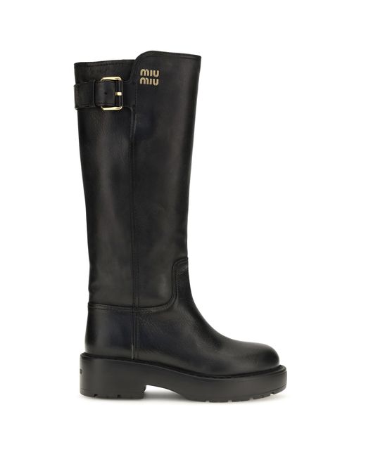 Miu Miu Black Knee-High Leather Boots