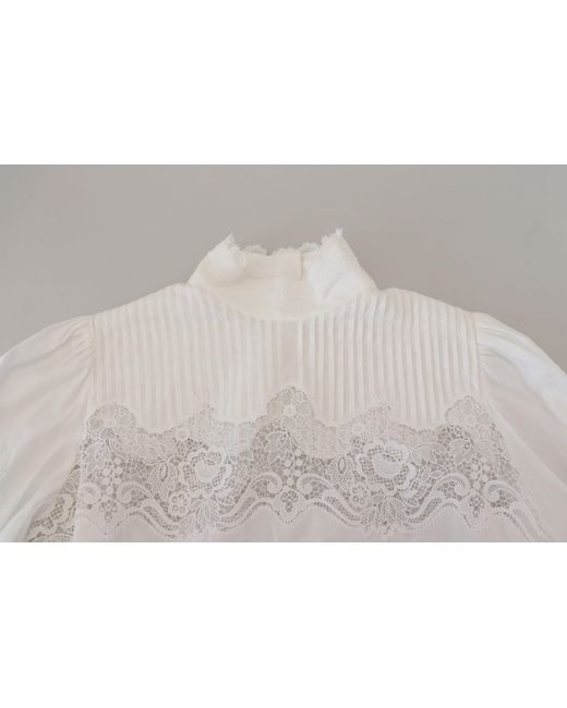 Dolce & Gabbana Gray Elegant Lace Trim Cotton Blouse