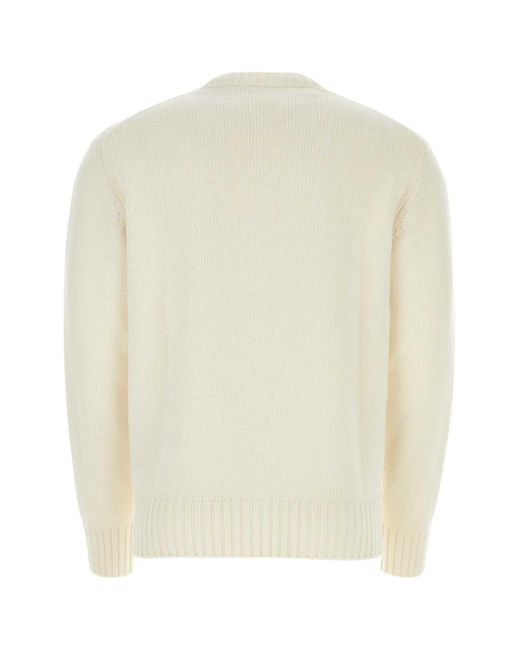 Prada White Ivory Wool Blend Sweater for men