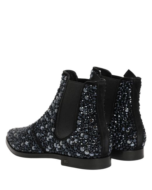 Dolce & Gabbana Black Embellished Chelsea Ankle Boots Shoes Leather for men
