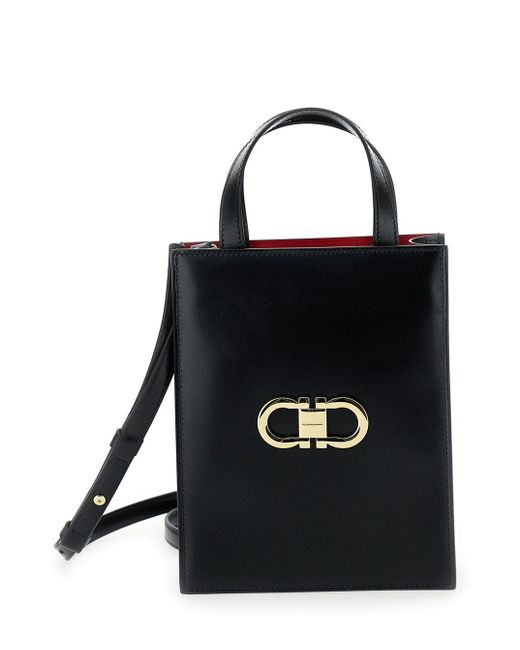 Ferragamo Black Crossbody Bag With Logo Gancini In Leather Woman
