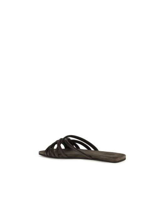 Brunello Cucinelli Black Calf Leather Bos Taurus Flat Sandals