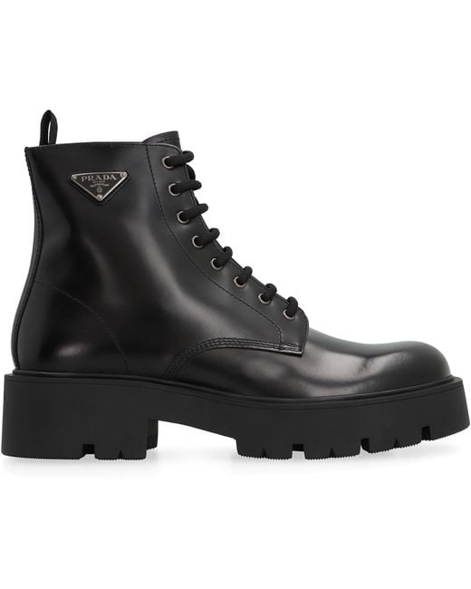 Prada Black Classic Leather Lace-Up Boots for men