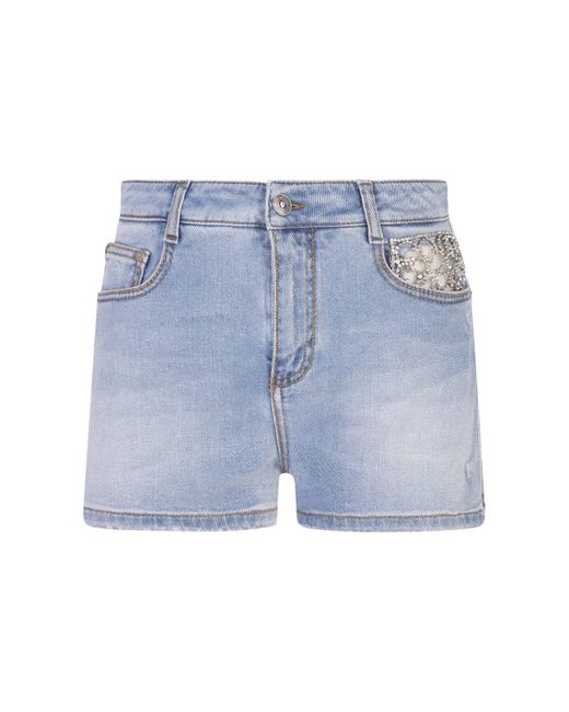 Ermanno Scervino Blue Mid Denim Shorts With Jewel Embroidery