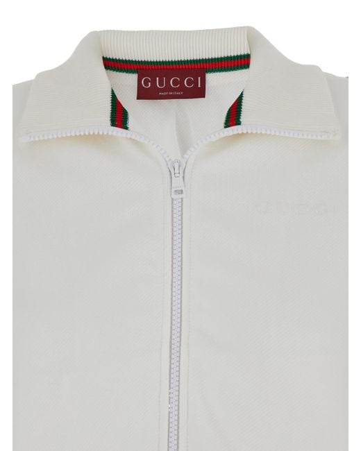 Gucci White Crop Sweatshirt With Web Detail