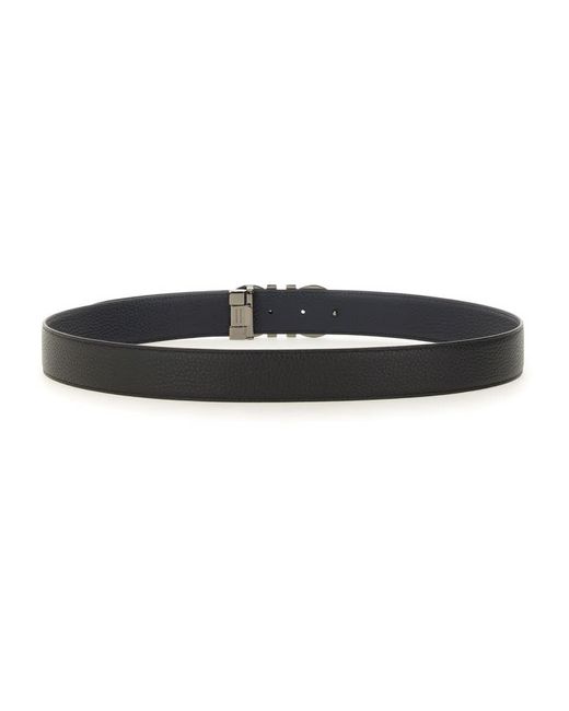 Ferragamo Black Reversible Textured Calfskin Belt for men