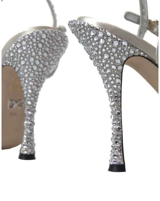 Dolce & Gabbana White Crystal Ankle Strap Sandals Shoes Silk Viscose Leather