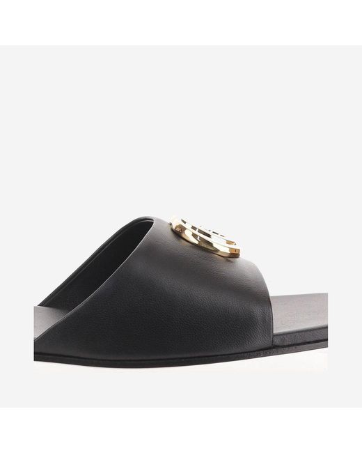 Gucci Black Leather Slider Sandals Lamb