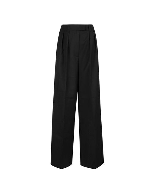 Anine Bing Black High-Waisted Wide-Leg Trousers With Clean Finishes
