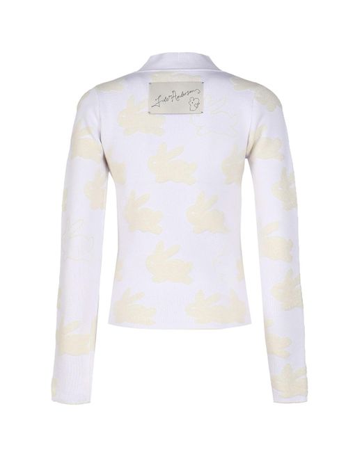 J.W. Anderson White Turtleneck Sweater With All-Over Rabbit Motif