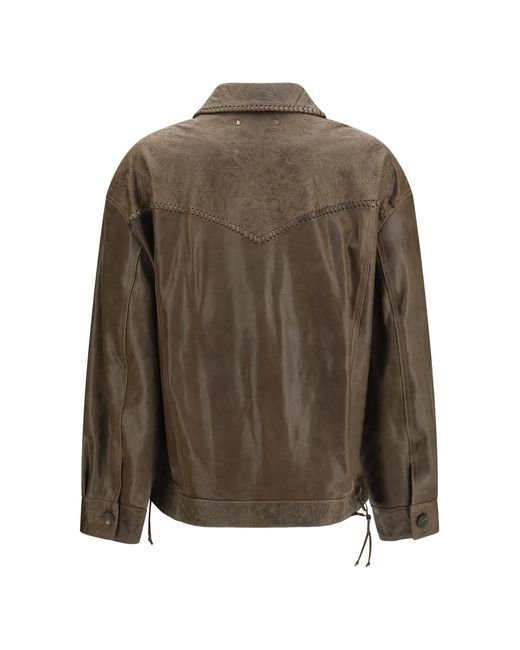 Golden Goose Deluxe Brand Brown Babete Leather Jacket With Embossed Details Calf Bos Taurus