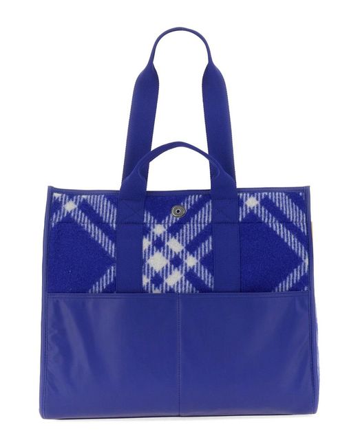 Burberry Blue Shopper Bag Virgin Wool Handbags for men