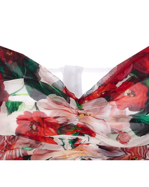 Dolce & Gabbana Red Dolce&Gabbana Rose-Print Marquisette And Chiffon Corset Top