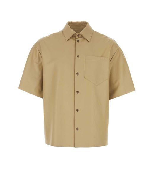 Prada Natural Short-sleeved Spread-collar Boxy-fit Leather Shirt for men