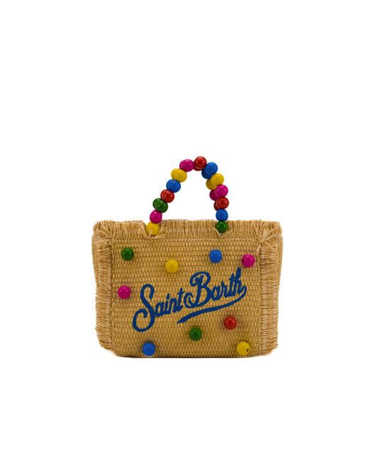 Mc2 Saint Barth Yellow Vanity Mini Straw Wood Beads Bag