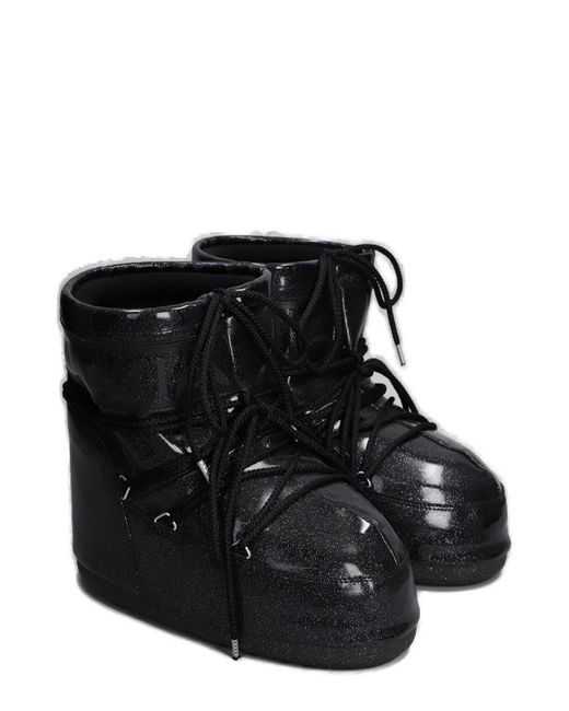 Moon Boot Black Icon Low Glitter Lace-Up Boots