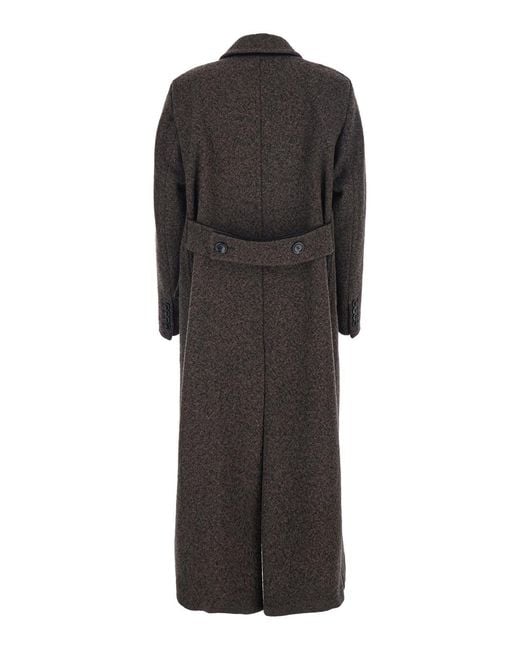 Max Mara Black Double-Breasted Coat With Peak Revers Virgin Wool